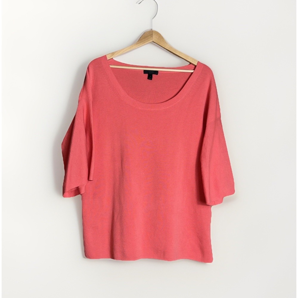 J.Crew Women's Scoop Neck Knit Sweater Size L Quarter Sleeve Coral - Picture 1 of 5